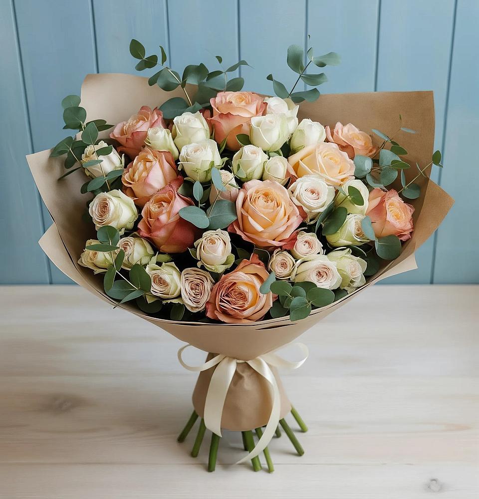 Букет цветов из: Альстромерии и Розы в Небуге