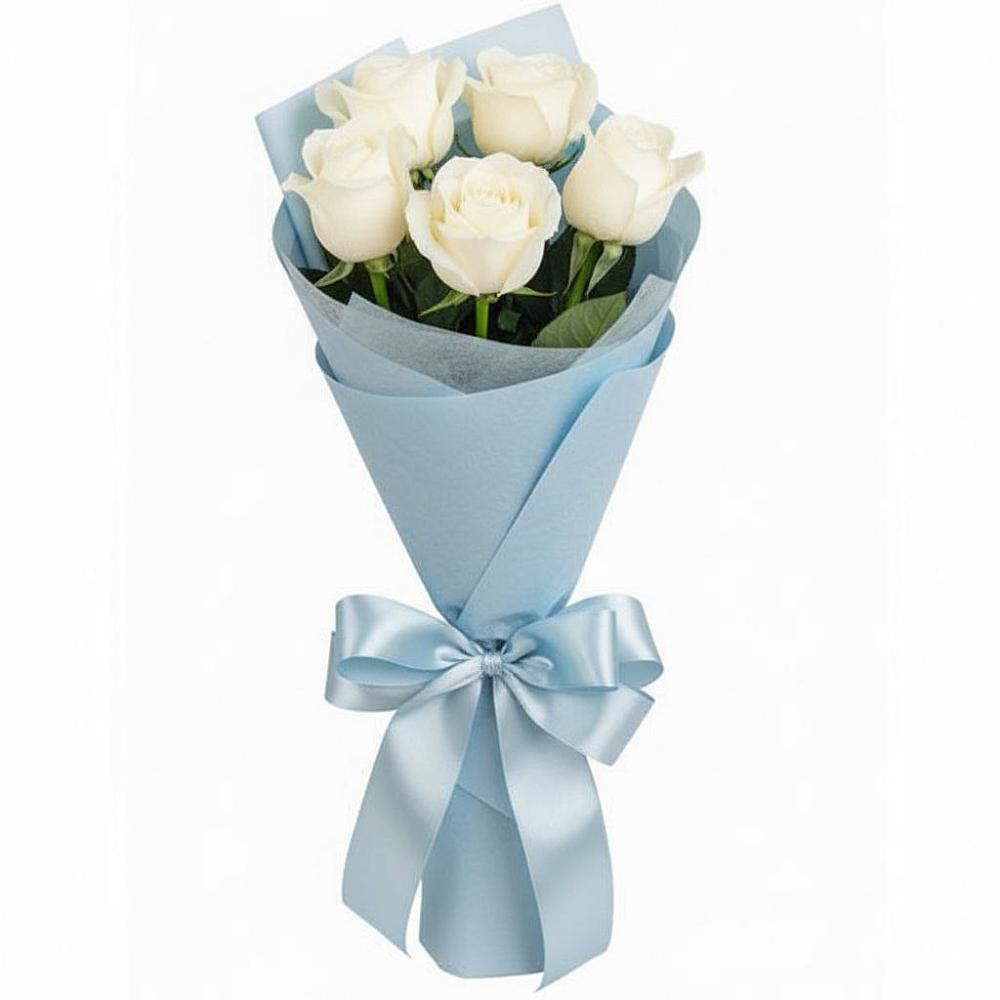 Букет 5 Белых роз Проуд в Небуге