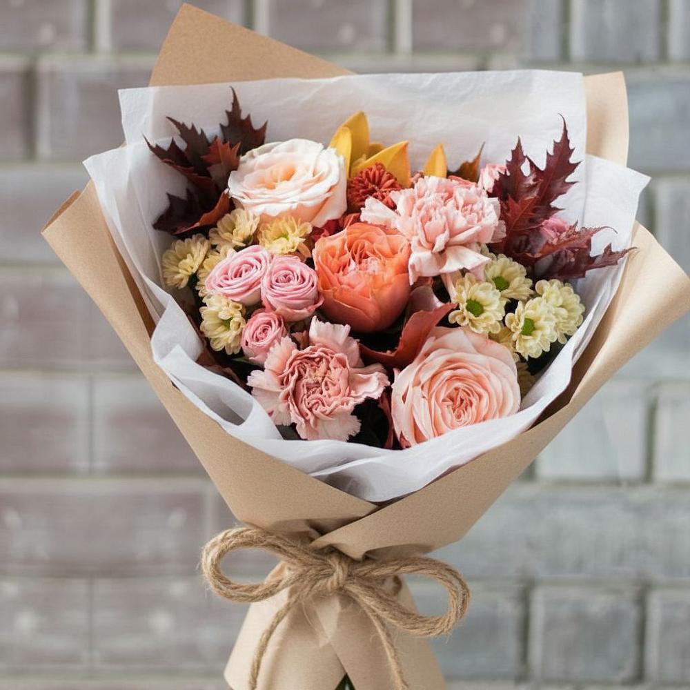 Букет цветов из: Гвоздики, Хризантемы и Розы в Небуге