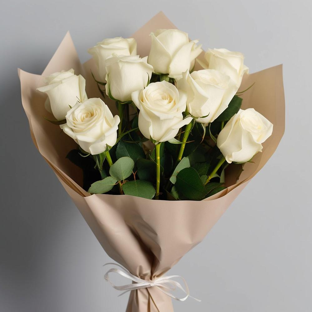 Букет 9 Белых роз Эдлесс Лав в Небуге