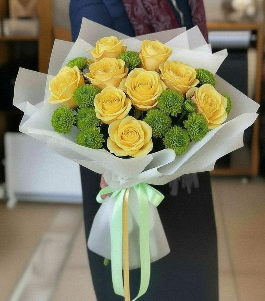 Букет цветов из: Хризантемы и Розы в Небуге