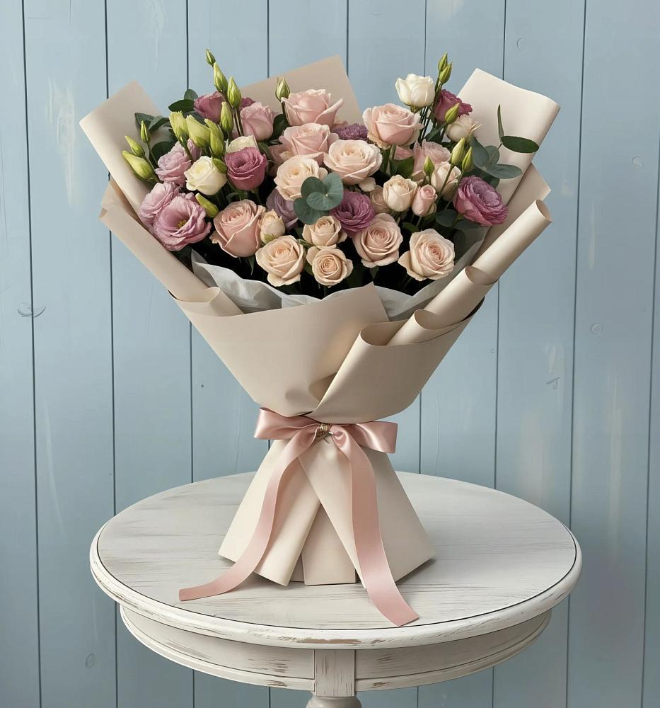 Букет цветов из: Розы и Лизиантусы в Небуге